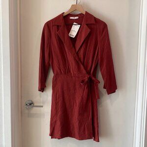 🧡 Mango Rust Wrap Dress NWT – Size 6 (EUR M)